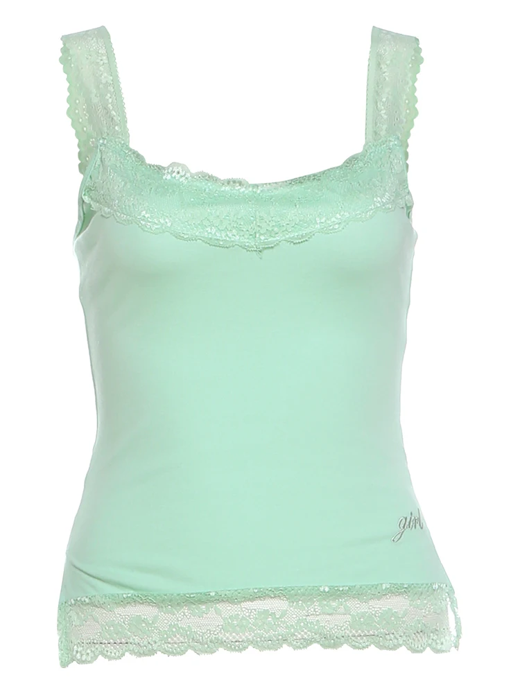 Weird Puss Spitzen-Patchwork-Camisole für Damen, tief ausgeschnitten, eng anliegend, mit seitlichem Schlitz, Midnight Sexy Hottie, wilder Sommertrend, Streetwear – Detail 4