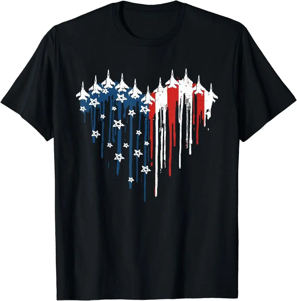 Fighter Jet Airplane American Flag Heart 4th Of July T-Shirt Anime Graphic T-shirts For Men Clothing Women Tees Y2K Tops