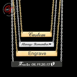 Goxijite  Stainless Steel Engraving Name Square Bar Custom Name Necklace Pendant Necklace Gold 3 Colors Women Men Party Gift