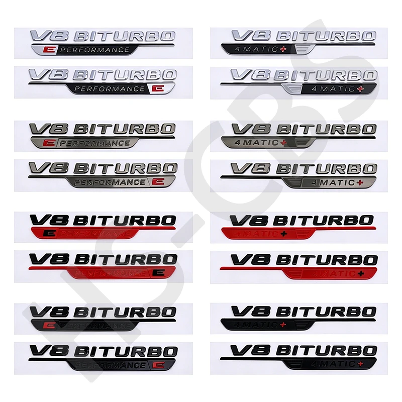 1 para 3D ABS V8 BITURBO E PERFORMANCE Emblemat Logo na Błotnik Samochodowy V8 BITURBO 4MATIC+ Naklejka na Tylną Klapę Bagażnika Akcesoria Tuningowe