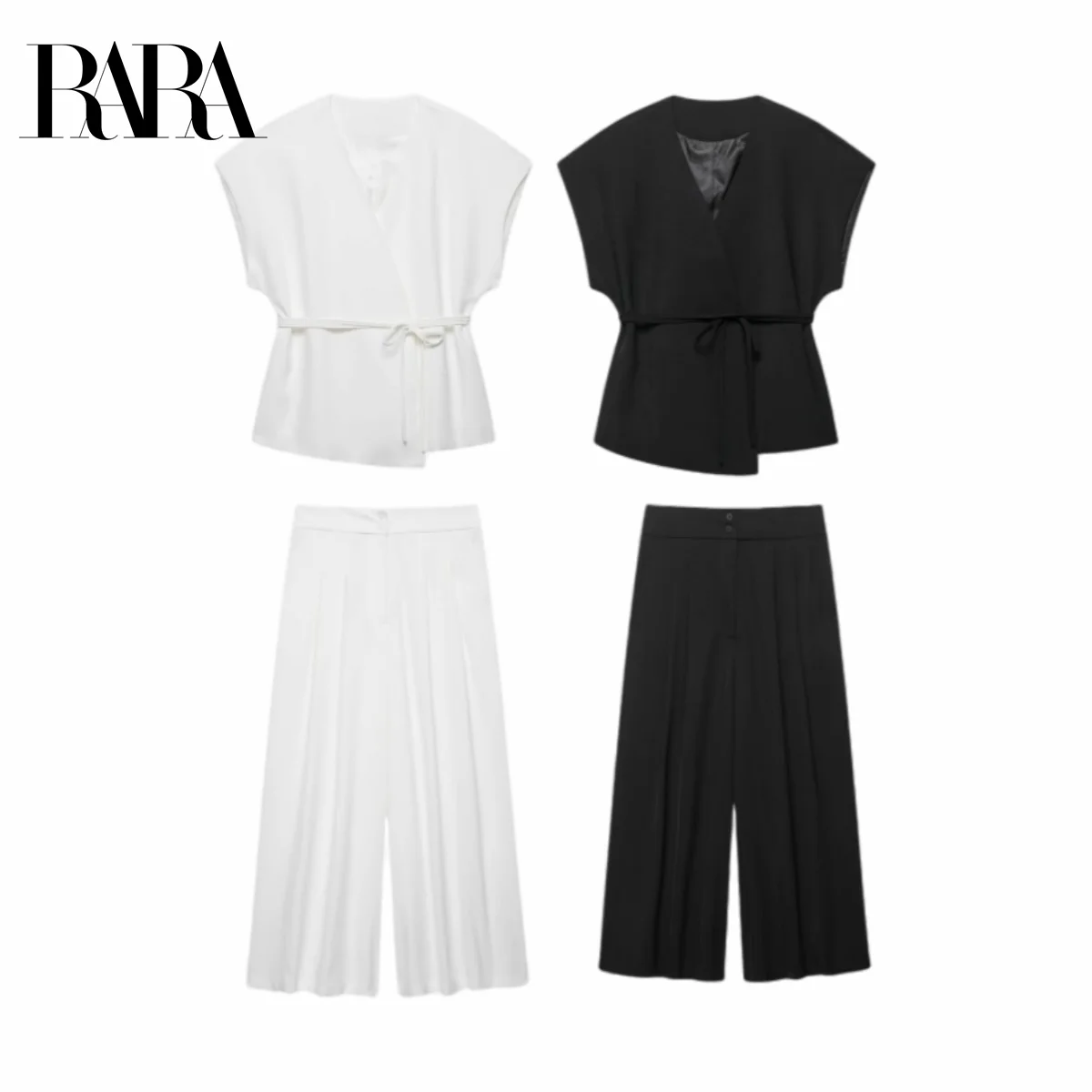 

RARA2025 new summer women's casual fashion simple double-breasted vest jacket vest top + wide-leg pleated pants high waist pants