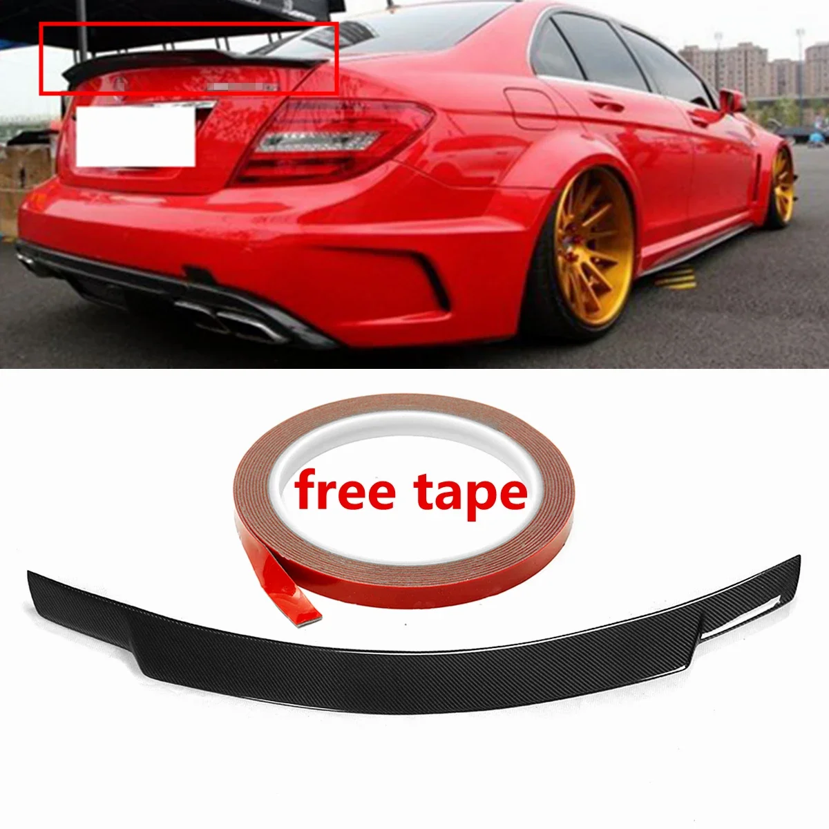 High quality Carbon Fiber Rear High Kick Trunk Spoiler Wing for Mercedes For Benz W204 C250 C300 C63 08-14