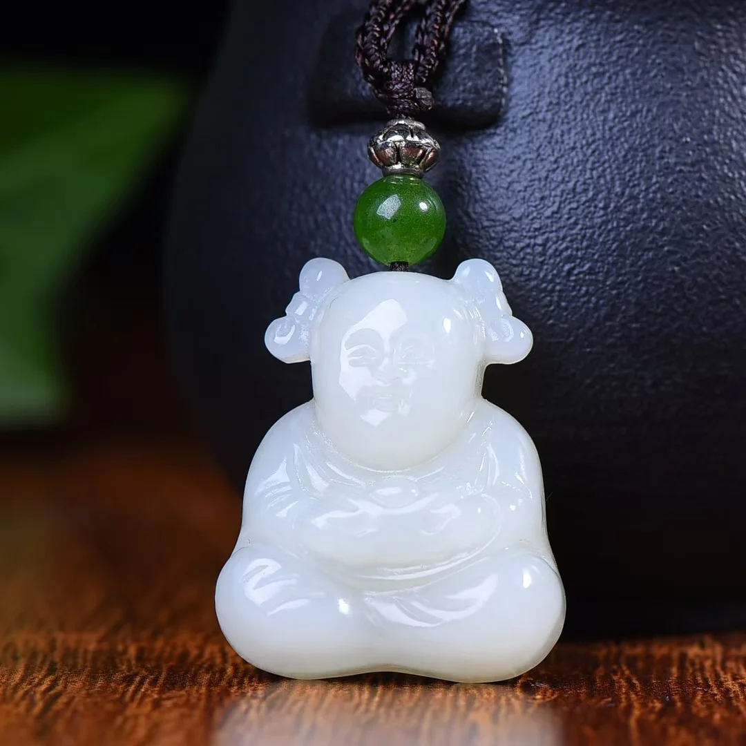 Exquisite Hetian Jade Lucky Boy Pendant Jewelry 3042#