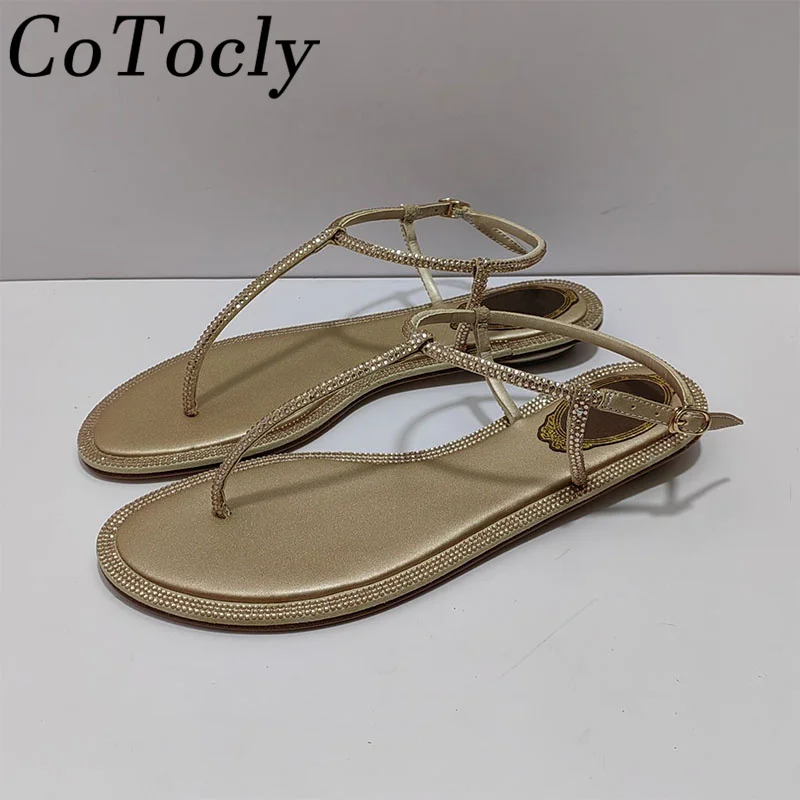 

Hot Sales Crystal Sandals Women Ankle Buckle Strap Party Shoes Female Flip Flop Satin Rhinestone Summer Flat Sandals Woman