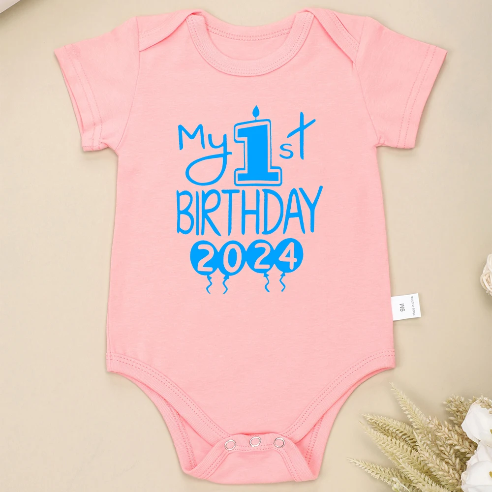 My 1st Birthday 2024 Pattern Baby Boy and Girl Clothes Onesies Cotton Popular Family Party Gift Newborn Bodysuits Fast Delivery