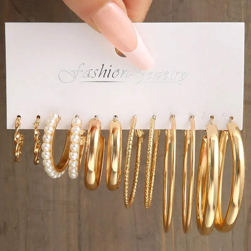 12 Sets Of Geometric C Alloy Pearl Earrings For New Holiday Parties In Europe And The United States image 5