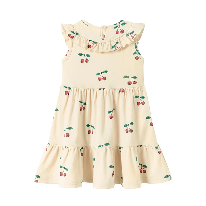 Little maven Children's Clothing Baby Girls 2026 New Summer Casual Kids Clothes Princess Cartoon Cherry Dresses 2-7 Years