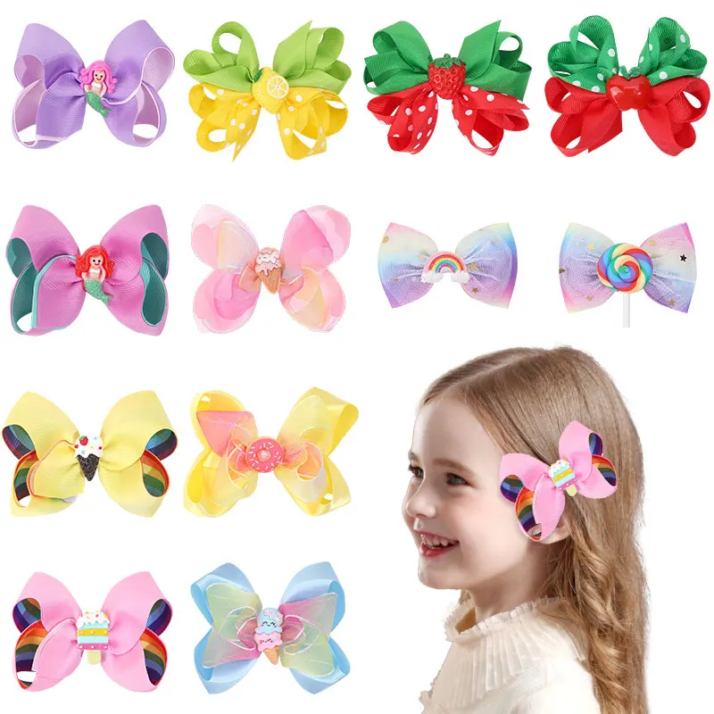 Fashion Lace Hair Bows Clips Girls Lollipop Ice Crem Hairpins New Unicorn Hairgrips Boutique Barrettes Kids Hair Accessories