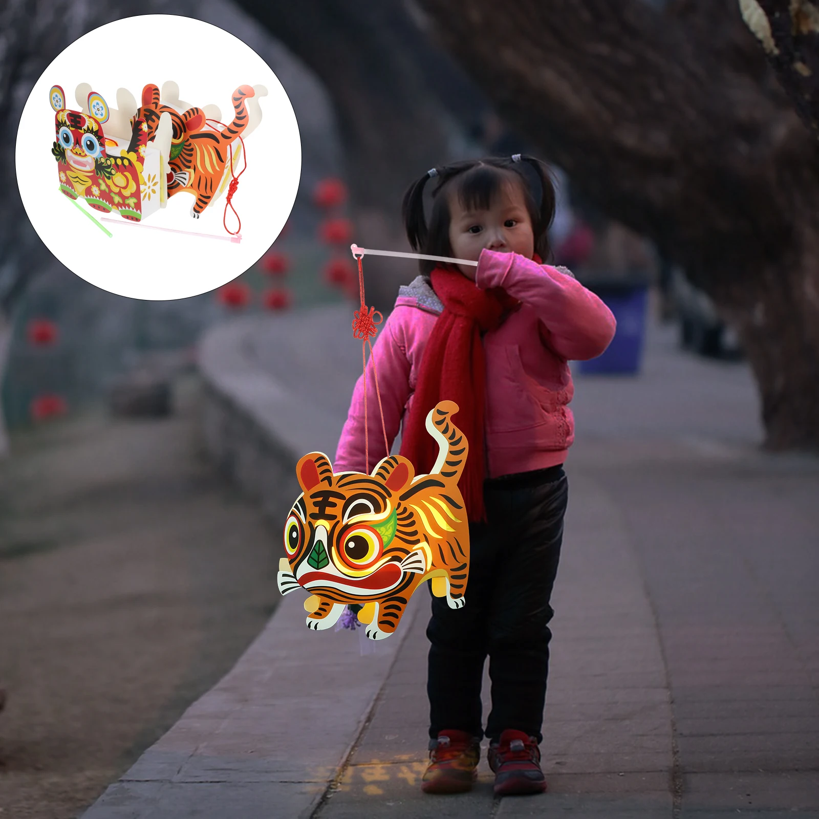 

3 Sets Projection Lantern Diy Paper Making Kit Double Sided Orange Handmade Materials For New Year Tiger Decor Spring