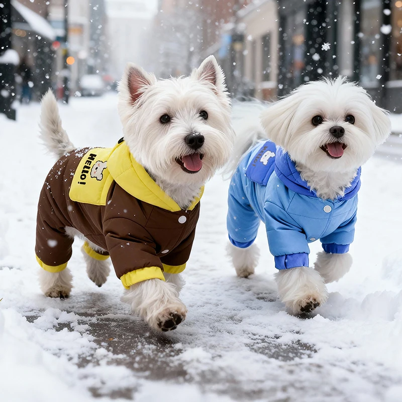 

Ветрозащитный пуховик для собак, новое зимнее пальто Тедди, теплая одежда с фризеном для маленьких и средних собак, уличное утолщенное пальто с капюшоном