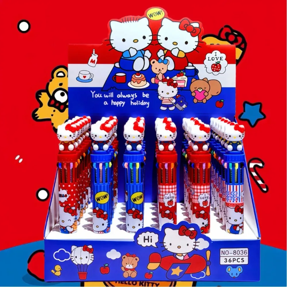 

A6/36pcs Anime Kt 10-Color Push-Button Ballpoint Pen Cute 0.7mm Diy Color Notebook Pen Learning Marker Stationery Gift