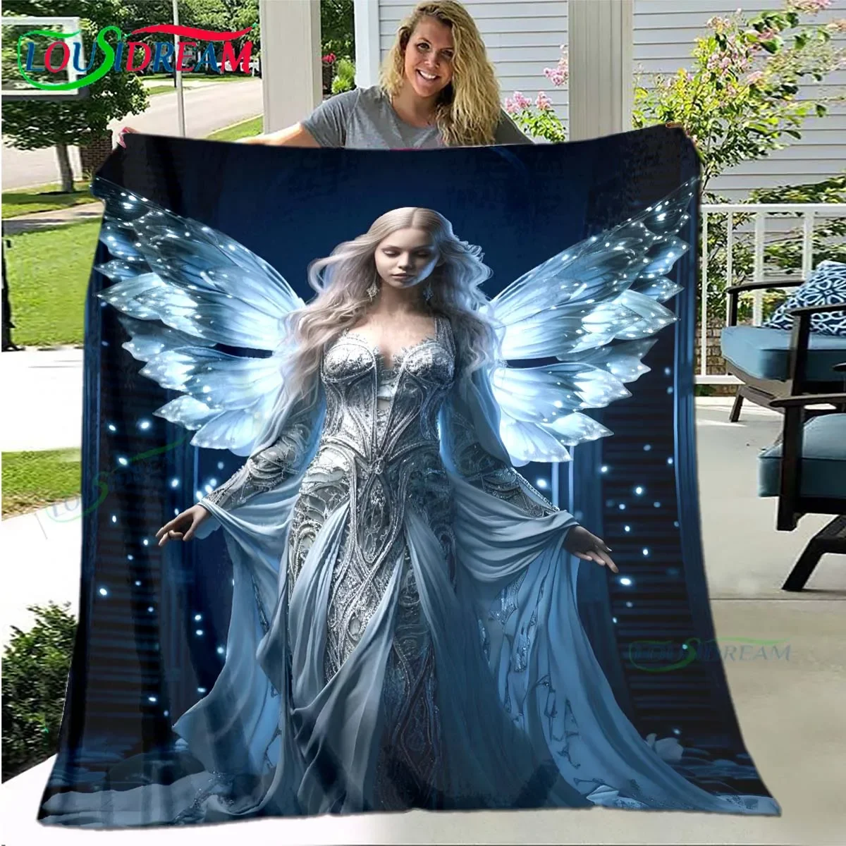 

Beautiful Angel Wings Pattern Blanket Flannel Thin Blanket Portable Home Travel Office Lunch Break Blanket Birthday Gift