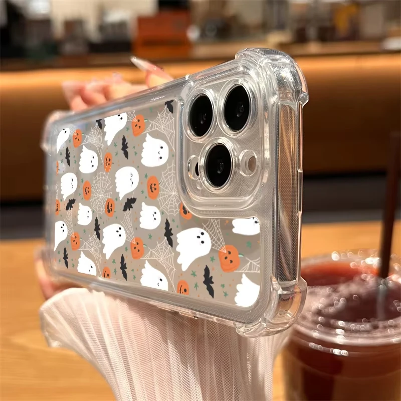 เคสโทรศัพท์ลายฟักทองน่ารักสำหรับฮาโลวีน ป้องกันการตกกระแทก สำหรับ iPhone 17 Air 16 ProMax 15 14 Plus 13 12 11 Pro  วัสดุซิลิโคนกันกระแทก