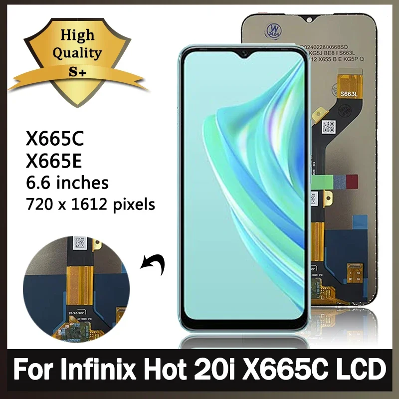 

6,6 "Hot20i экран дисплея для Infinix Hot 20i LCD X665 дисплей кодирующий преобразователь сенсорного экрана в сборе запасные части для ремонта