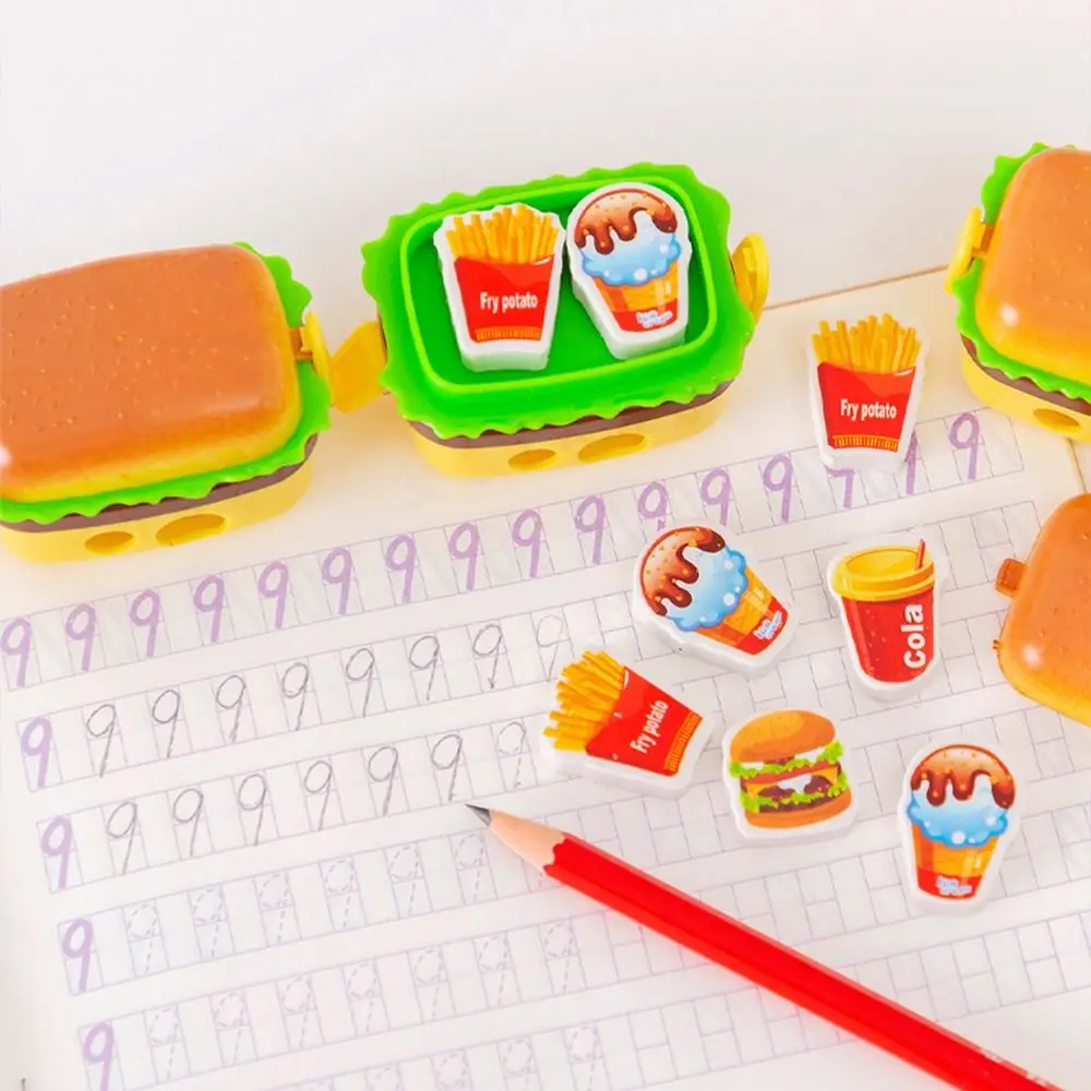 Creative With Two Erasers Hamburger Pencil Sharpener Drawing Writing Pencil Cutting Tools Sketching 2 in1 Rewards Gift