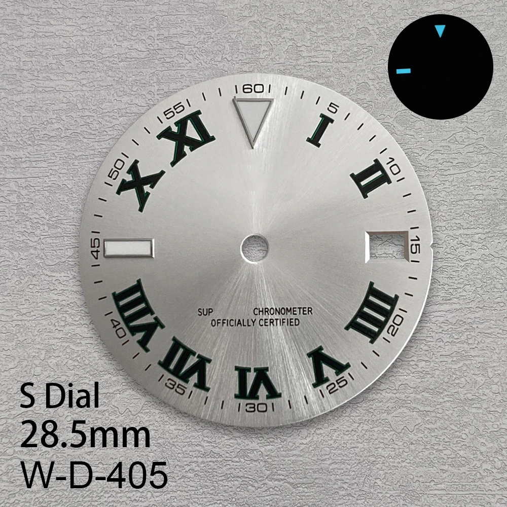 28,5 мм Высокое качество S логотип Roma цифры NH35 циферблат подходит для NH35/NH36/4R механизм ледяной синий светящийся NH35 модификация аксессуар