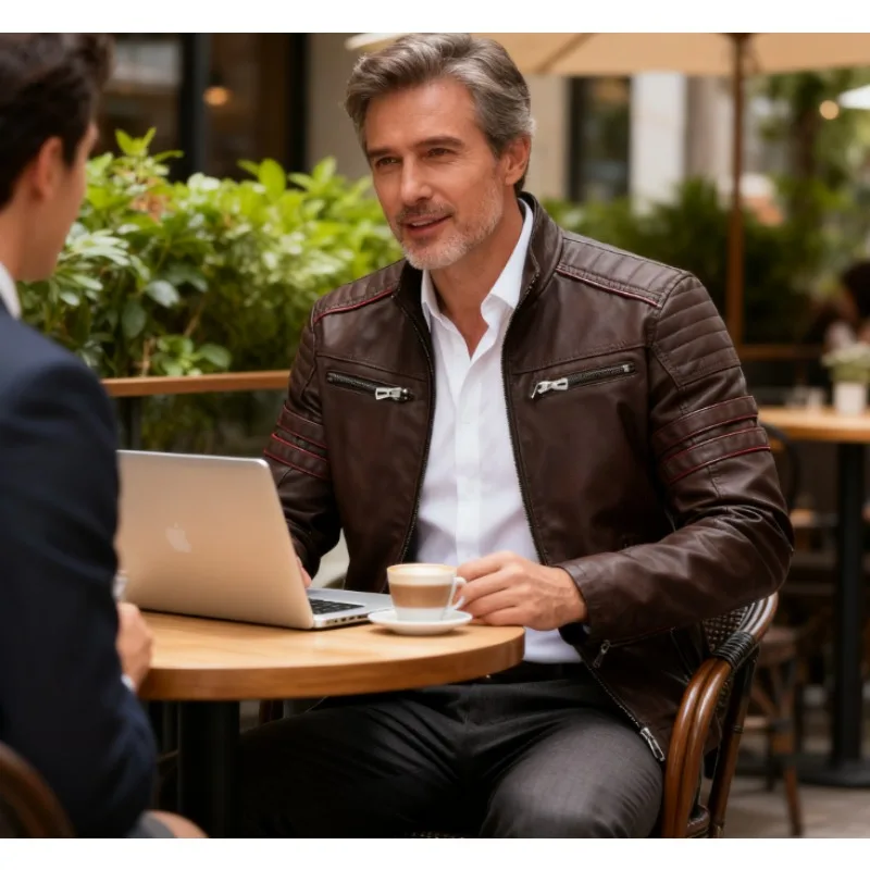 

Мужская байкерская куртка из потертой кожи с флисовой подкладкой, теплое винтажное пальто