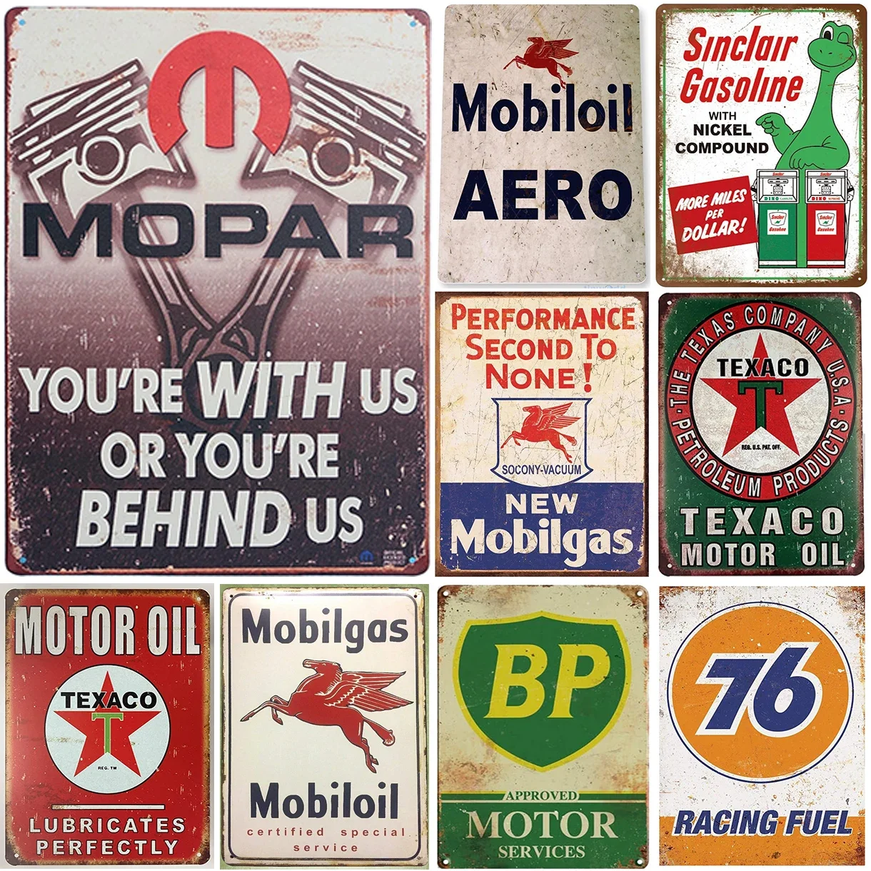Retro Gas & Öl Marken Metallschilder Vintage Garage Wanddekoration Plaketten
