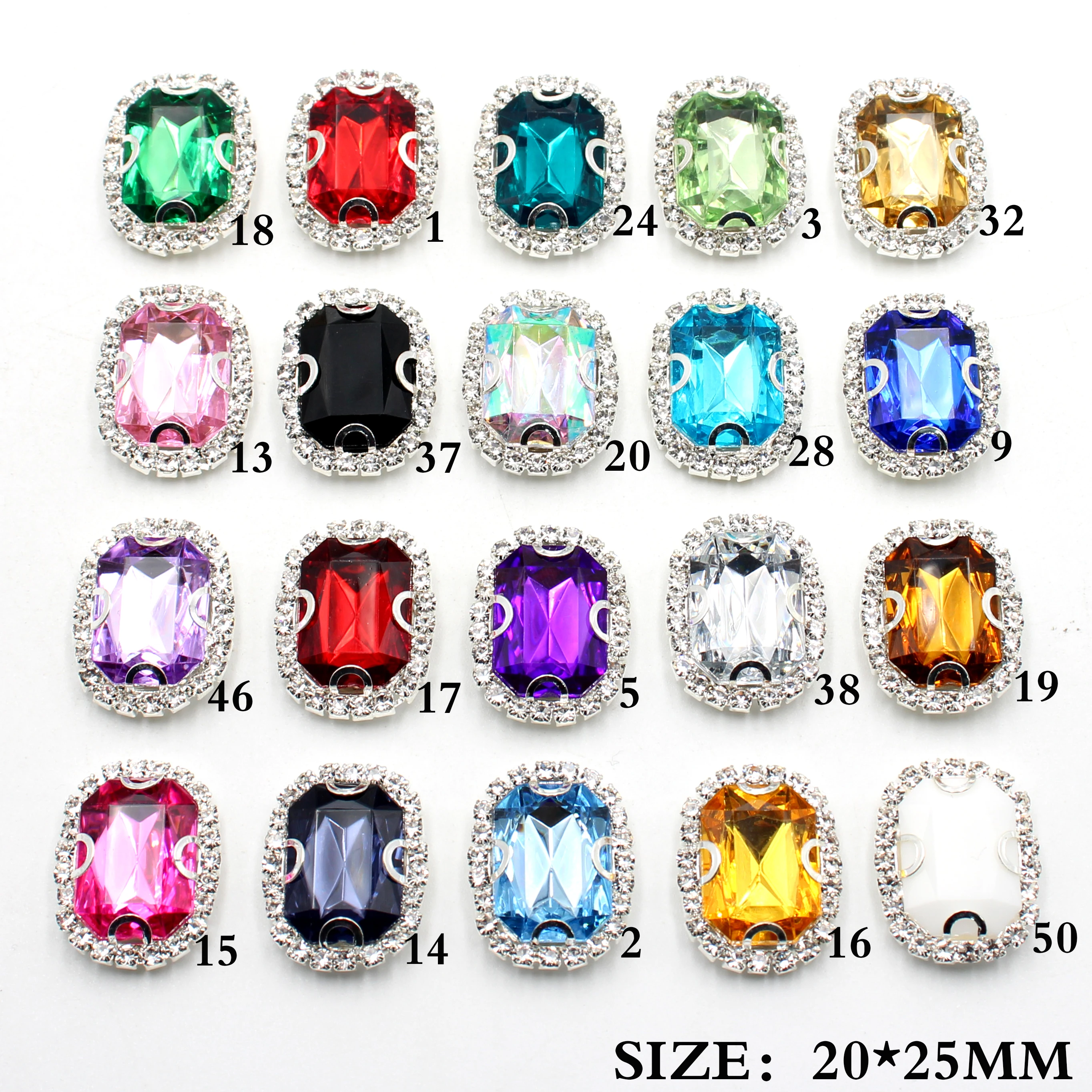10 Pieces/Batch 20 * 25MM Metal Diamond Acrylic Button Flat Bottom Four Hole Sewing, Used for Wedding Decoration Accessories