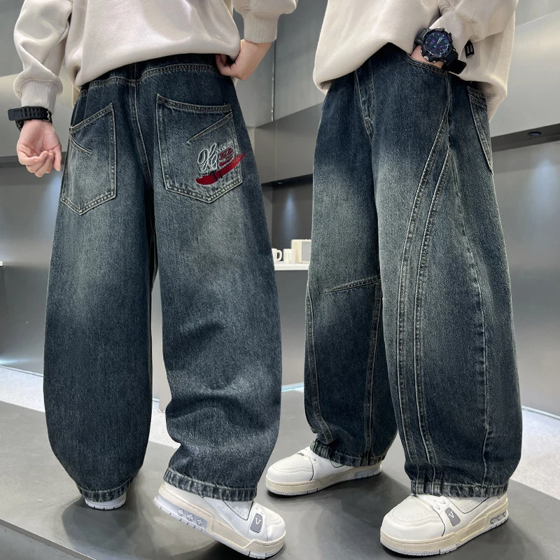 

Boy Jeans Ages 4-14Y Child Casual Pants Tween Boy Denim Student Spring Autumn Long Trousers Kid Straight Vintage Fashion Jeans
