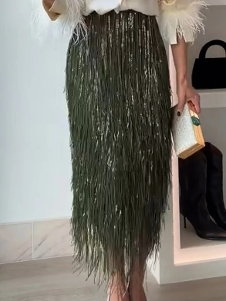 

Women's Solid Maxi Skirt All Match Spring Autumn Loose Tassel Patchwork Holiday Fashion Elegant Simple Ladies Skirt Streetwear