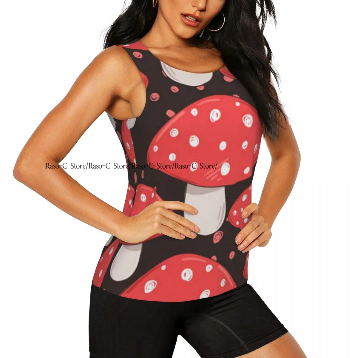 Women Casual Sport Yoga Vest Amanita Mushrooms Print Quick Dry Running T-shirt Training Workout Gym Sleeveles