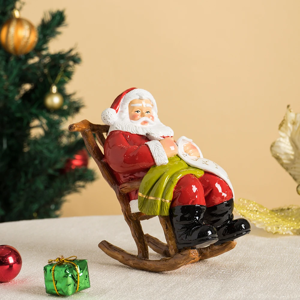 NORTHEUINS Resin Santa Claus Lounge Chair Goblin Gnome Cat Dog Statues Decor Accessories Cute Desktop Craft Christmas Decoration