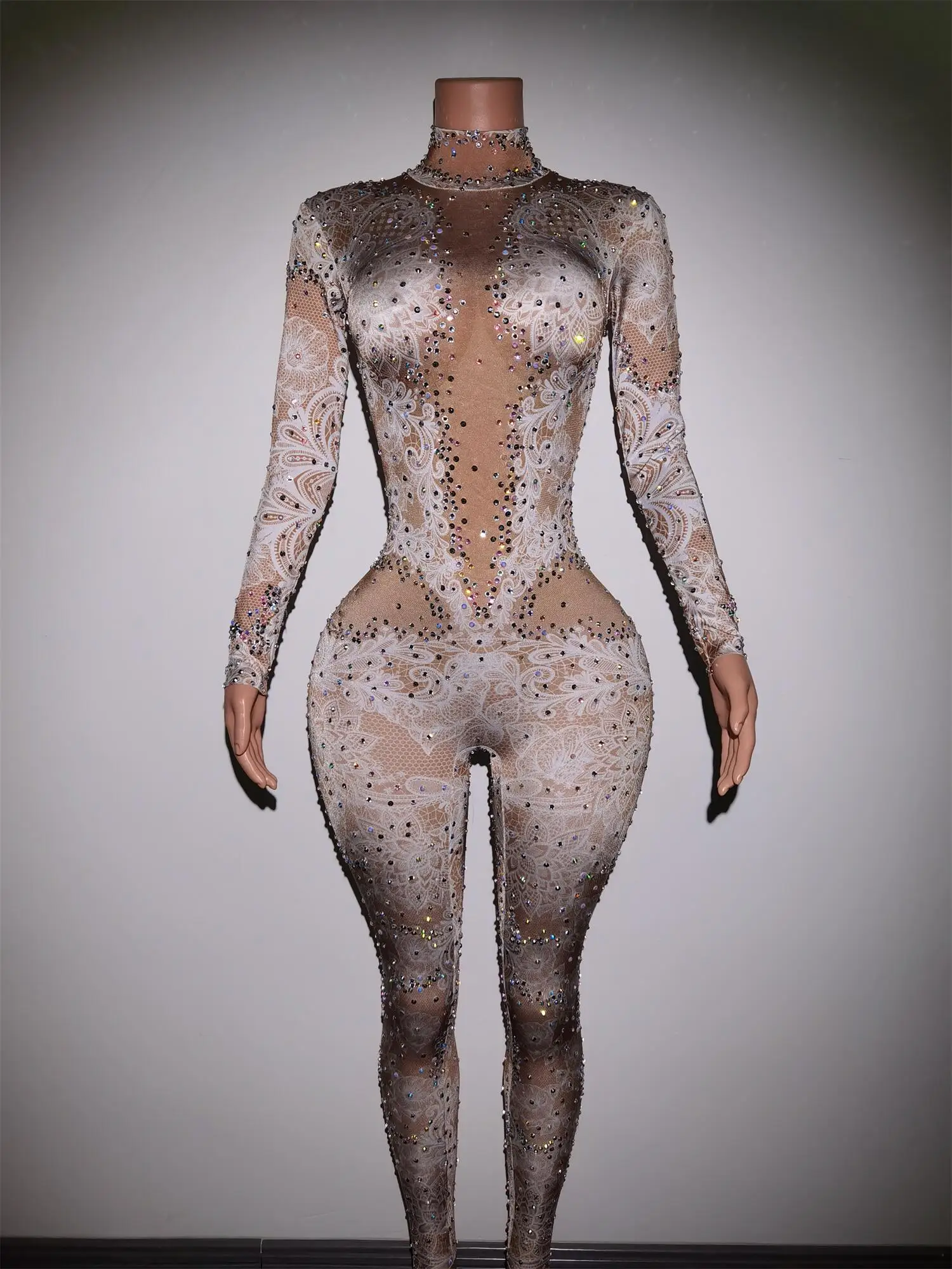 Mode Steentjes Jumpsuit Stretch Leggings Sexy Kostuum Vrouw Nachtclub Feestkleding Dans Bodysuit Mode Rompers Xiaobai