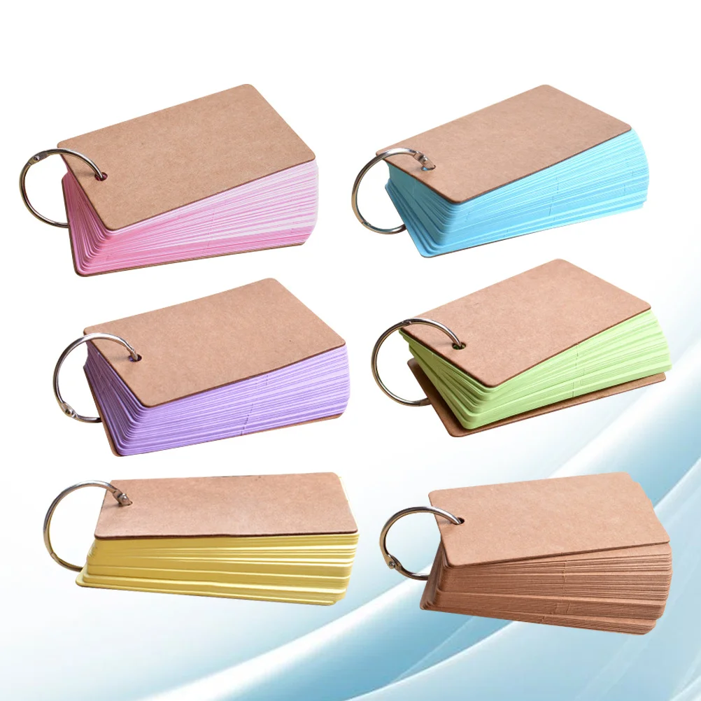 

6Pcs Kraft Paper Binder Ring Flash Cards Portable Refillable Blank DIY Study Cards for School Office Stationery