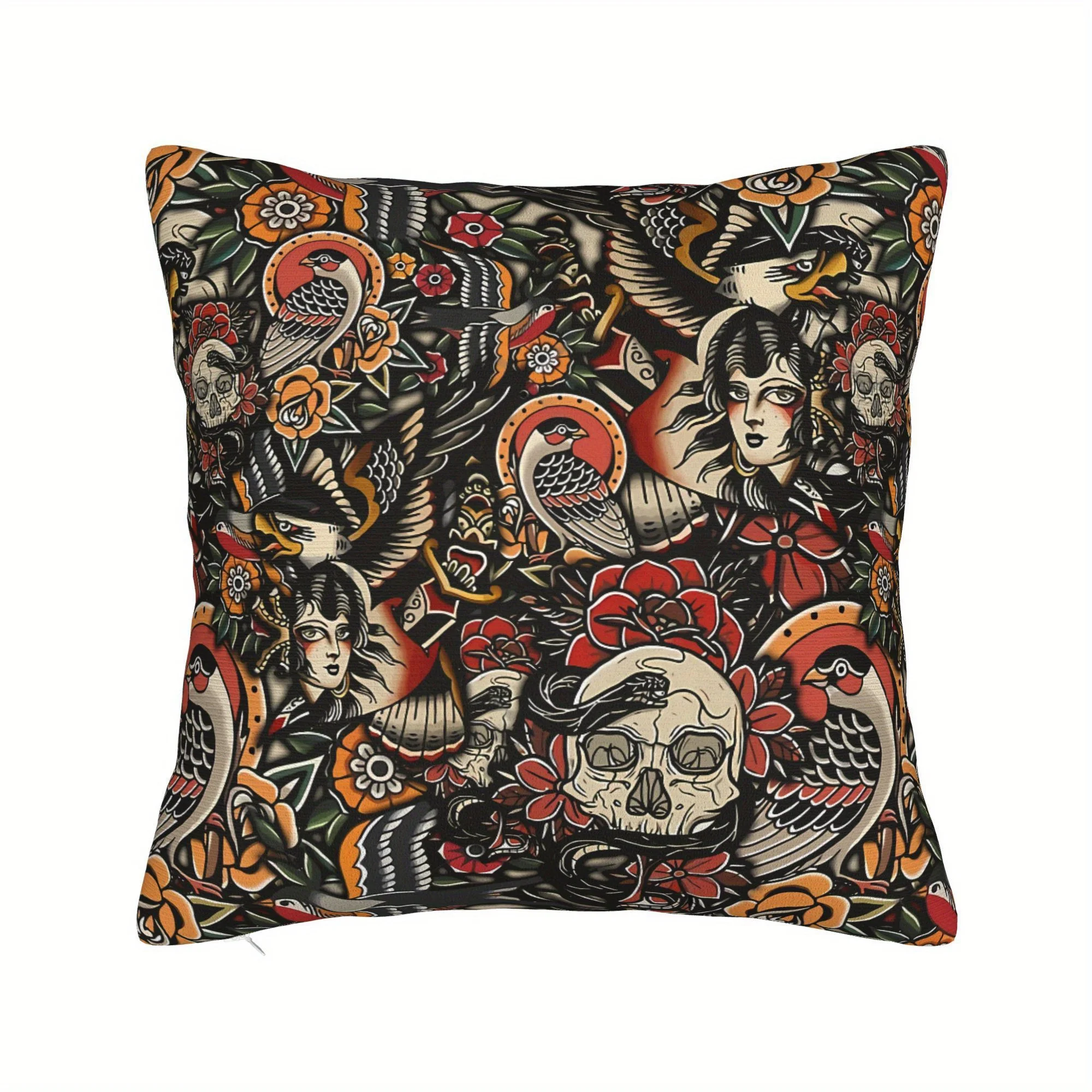 Kissenbezug mit Old-School-Tattoo-Print – dekorativer Kissenbezug für Sofa und Heimdekoration