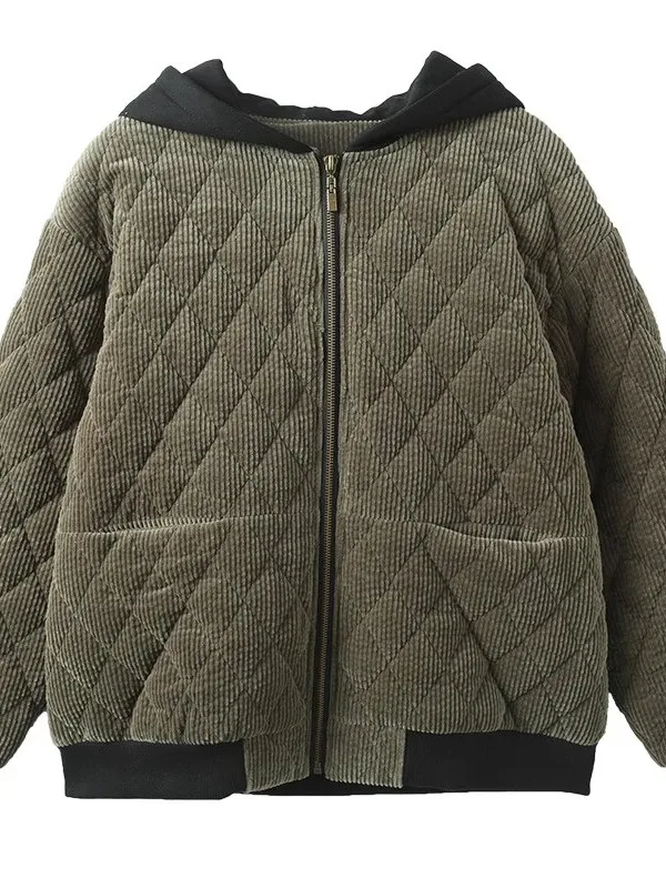 Jaet de algodón con capucha a la moda para mujer, abrigo holgado informal de terciopelo para invierno, abrigo Faionable