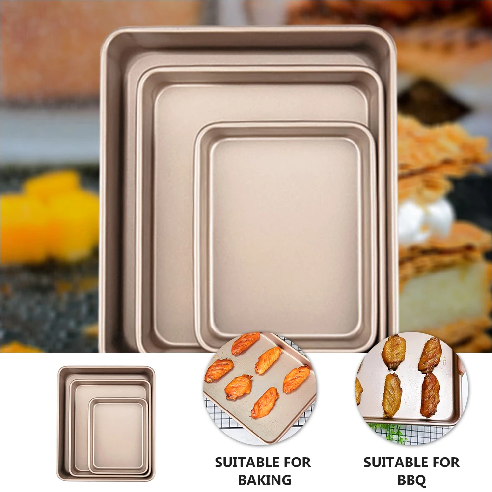 

3 Pcs Carbon Steel Bake Pan Smooth Edge Meticulous Craft Baking BBQ Picnic Party Camping Oven Bakeware Food Container