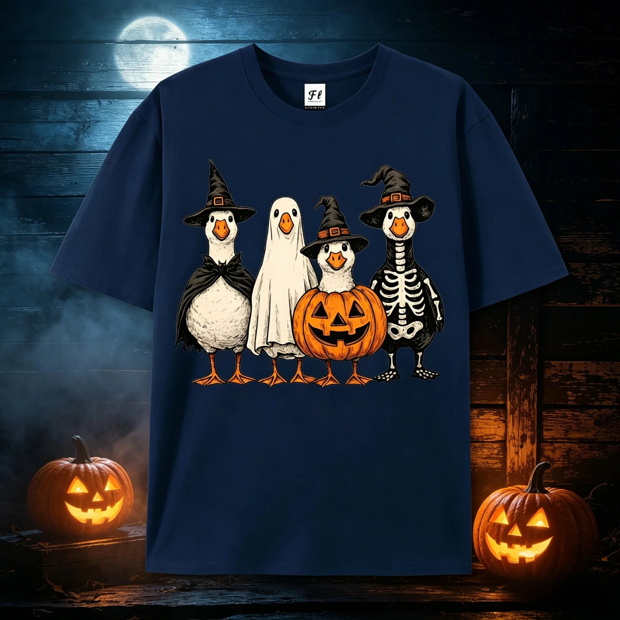 Halloween Duck Goose Witch Ghost Skeleton Pumpkin Graphic T‑Shirt Funny Retro Fall Short Sleeve Tee Casual Holiday Party Tops