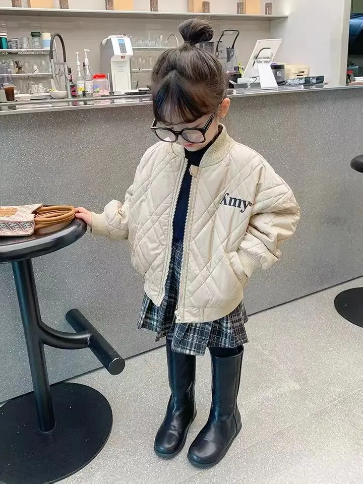 Girls' Autumn and Winter Clothes Thickened Coat New Baseball Uniform Children's Cotton Wear Baby Thermal Top Cotton-Padded Coat