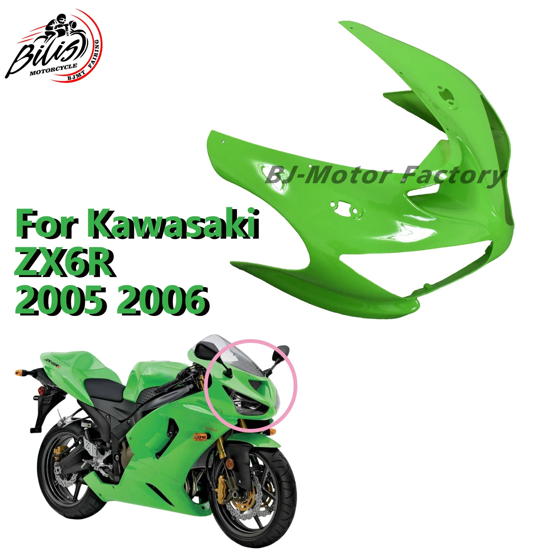 

Motorcycle Front Protector Fairing for Kawasaki ZX6R 2005-2006 Injection ABS Headlight Nose Cover