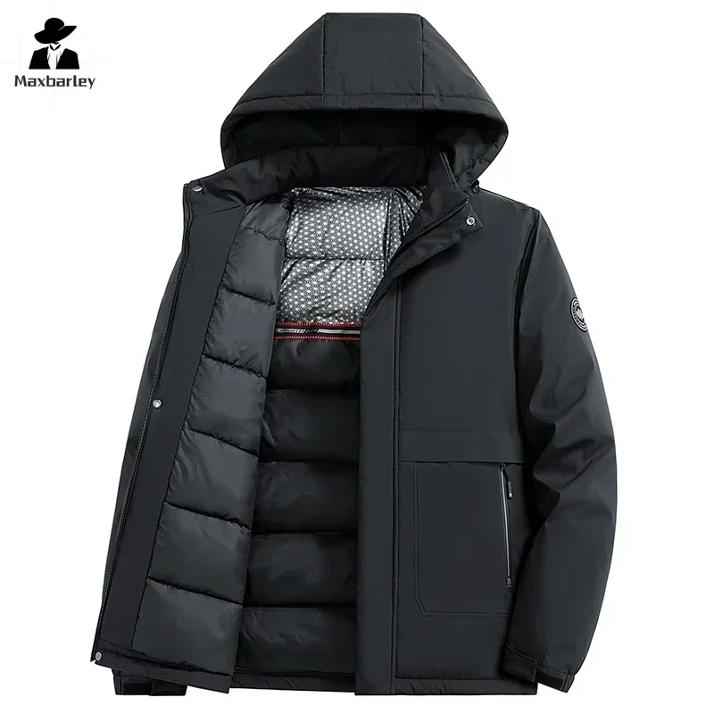 Winter Solid Warm Jacket Mens Thick Parker Coat Casual Cotton Pad Windproof Waterproof Wool Coat Hooded Plush Coat