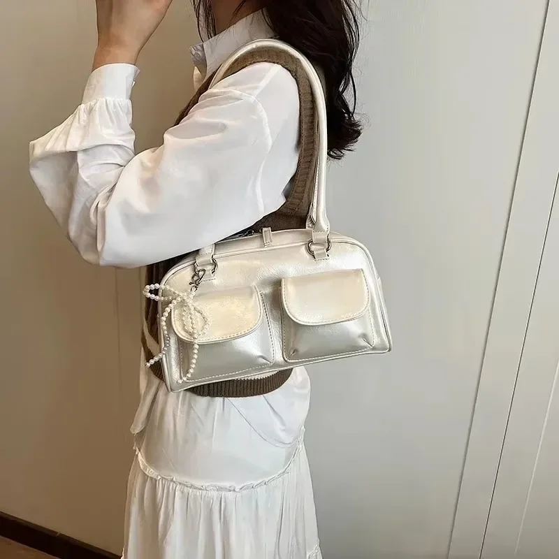 

Solid Bow Beading Shoulder Bags Sewing Thread Fashion Ladies Bags 2025 High Quality Zipper Versatile Women's Handbags Bolsa