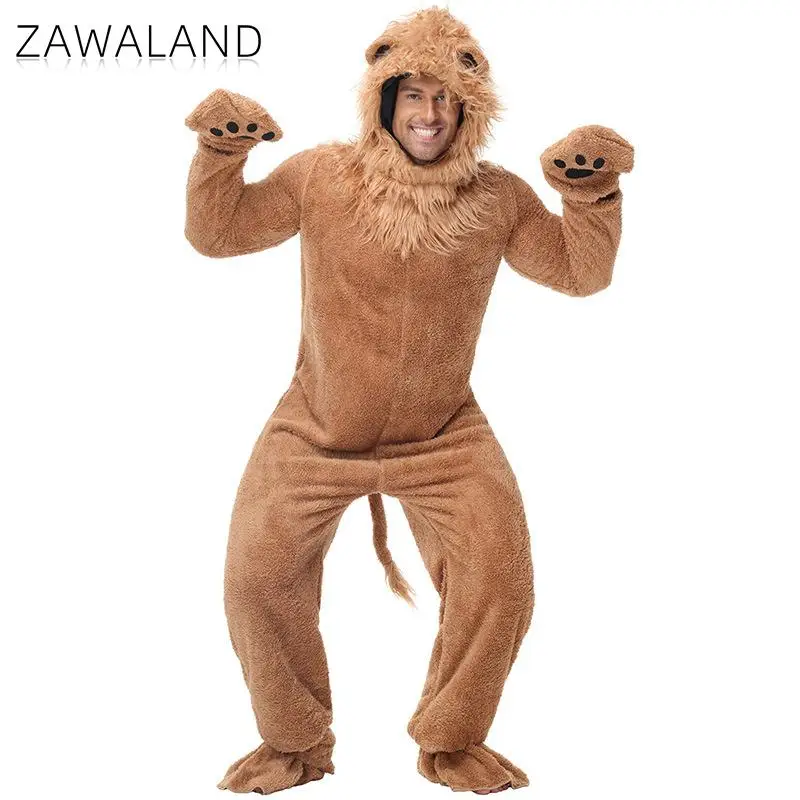 

Zawaland мужской плюшевый костюм короля льва для взрослых, пижама с лесными животными, наряд для выступлений, карнавальный костюм для косплея, маскировочный комбинезон
