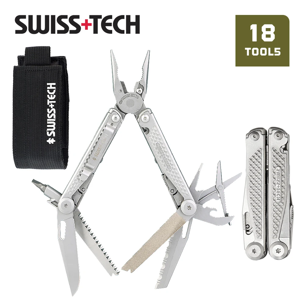 

SWISS TECH 18 in 1 Portable Multitool Pliers Pocket EDC Hand tools Folding Knife Outdoor Survival Hiking Camping Supplies Cutter