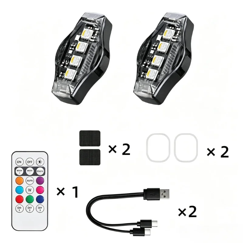 4x Aircraft LED Strobe Warning Light Wireless Remote RGB Multi-Color Flashing Decorative Signal Lamp for Car Motorcycle