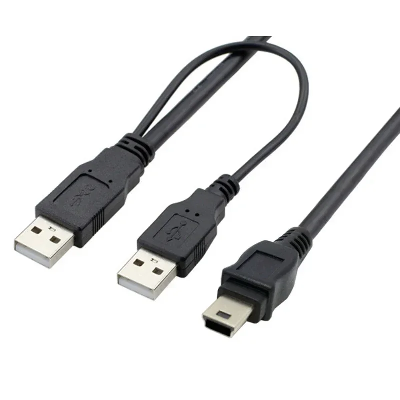 New USB 2.0 Male + Mini 5 Pin Male Host OTG Data Power Y Splitter Cable for Mobile HDD Hard Drive