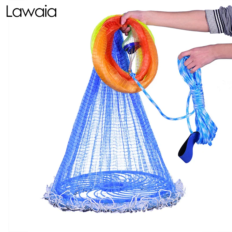 Lawaia Hand Throwing Fishing Net, Landing Net, Fishing Net, Small Mesh Cast, Easy to Throw, Fish Fashion, Multicolored