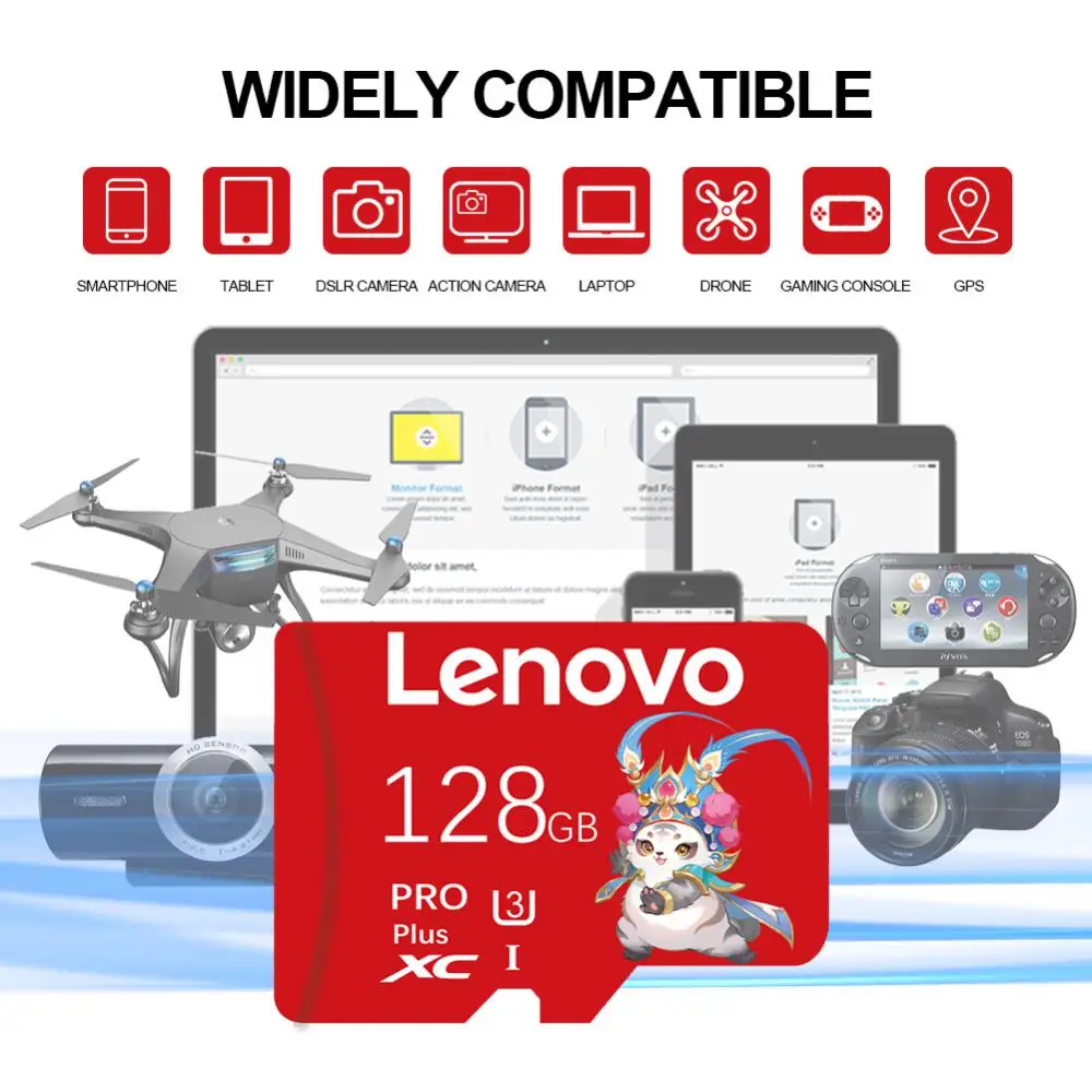 Lenovo การ์ด Micro TF SD Class 10, 1TB 512GB แฟลชการ์ดหน่วยความจำ256GB sd/tf 128GB cartao de memoria 64GB การ์ด TF สำหรับโทรศัพท์พีซี