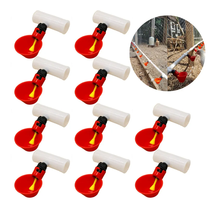 10 Pcs Automatic Quail Drinker Chicken Waterer Bowl Straight Pipe With Yellow Nipple Farm Poultry Drinking Water System