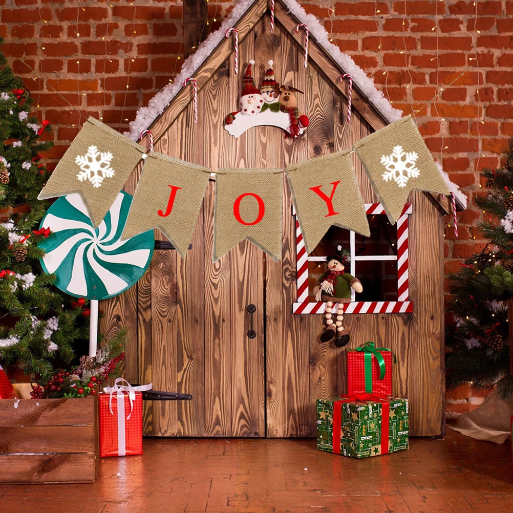 

Reusable Christmas Bunting Banner Linen Material Home Office Wall Hanging Festive Xmas Pull Flag Tree