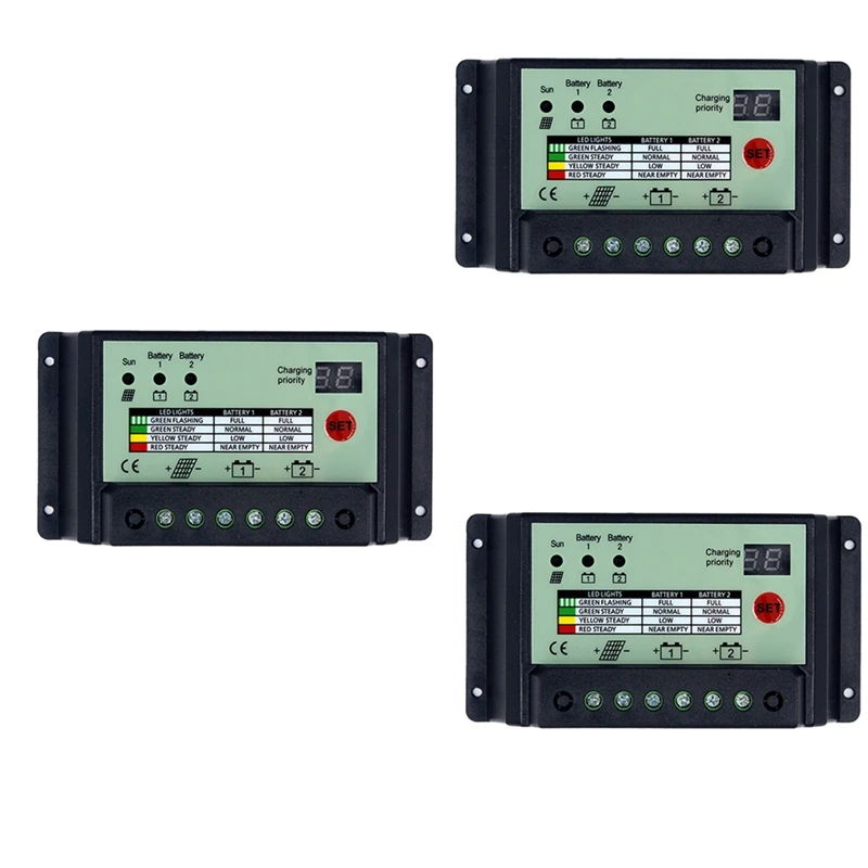 

Dual Battery Solar Charge Controller PWM 12V 24V System Batteries Power Panel Regulator Charger