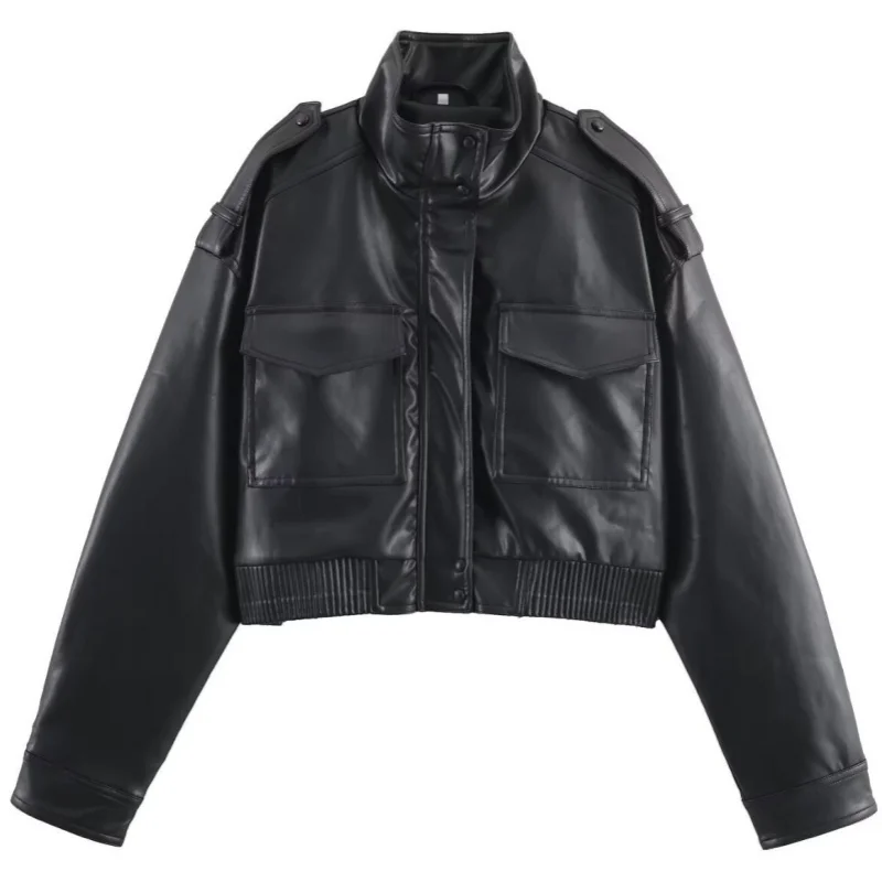 Chic Fashion Faux Leather Jackets for Women Loose Zipper Long Sleeve Female Short Coats 2026 Autumn Lady Casual New Outerwear ﻿