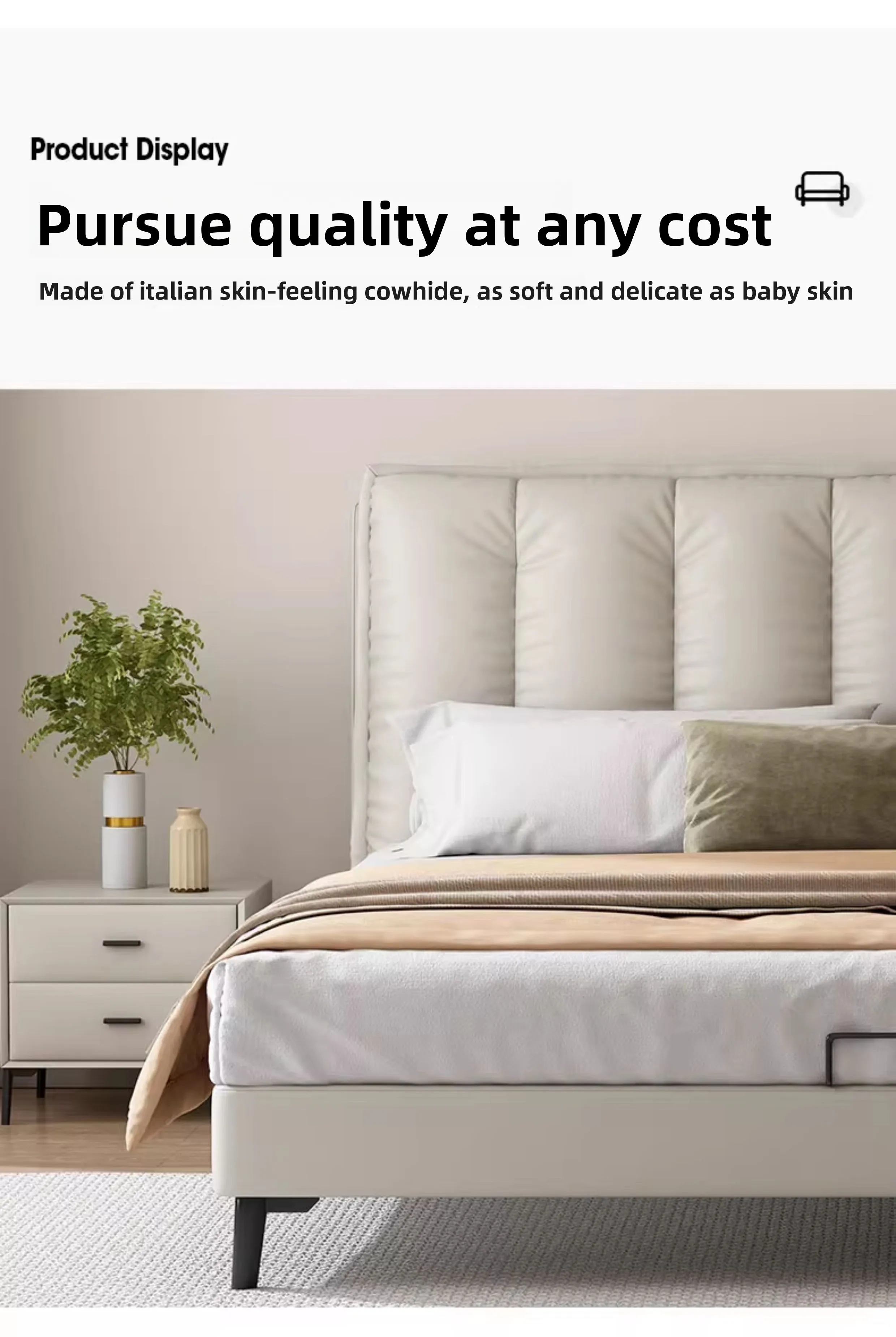 LMM leather bed 1.8 meters minimalist first layer cowhide soft bag light luxury calfskin wedding bed