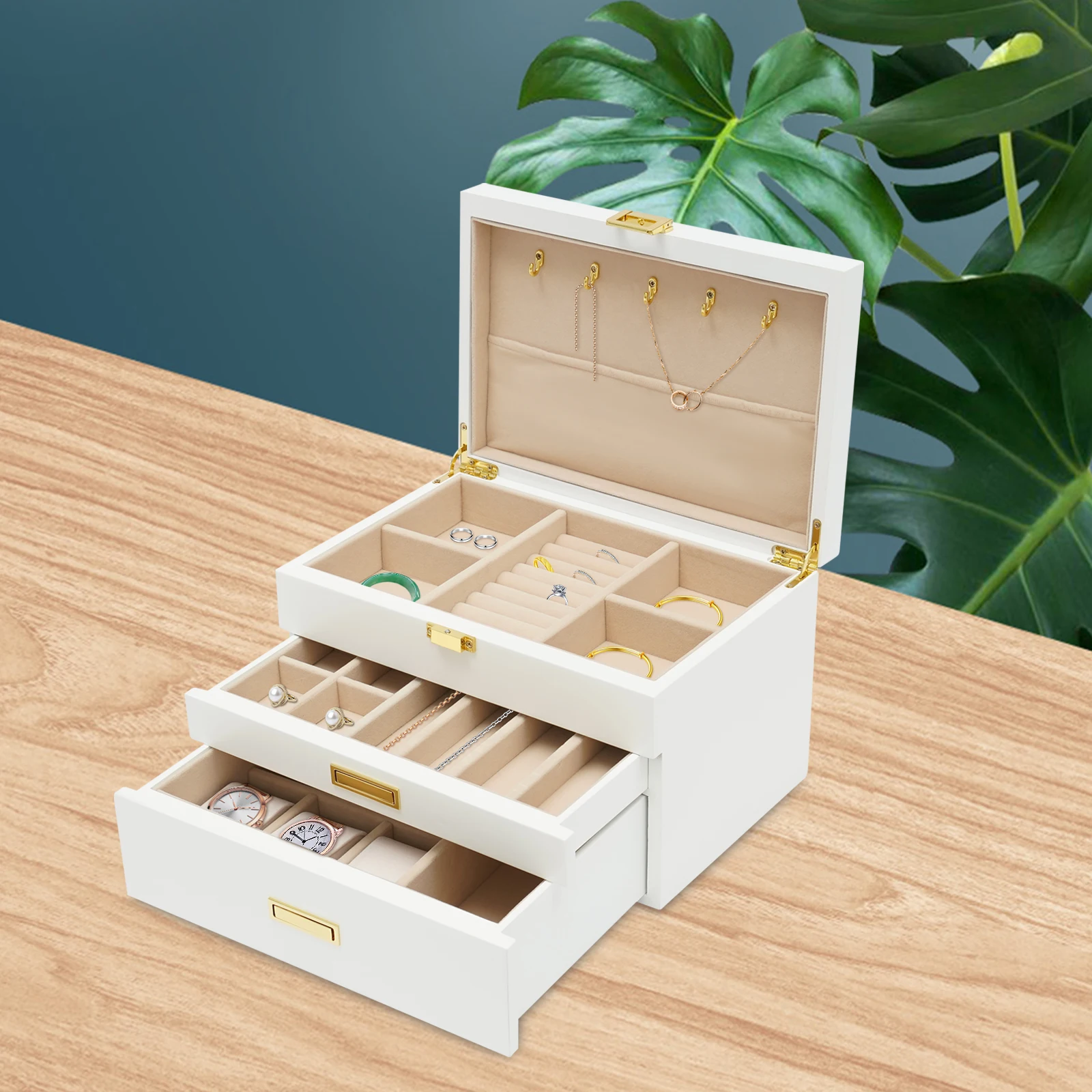 Jewelry Box for Women,  Jewelry Organizer Box Jewelry Boxes for Storage Earrings Rings Necklace Bracelet  (3 Layer )