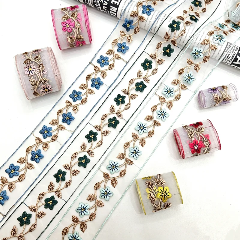 Besticktes Netz-Blumenspitzenband für Hochzeitskleider, Abendkleider, DIY-Näharbeiten, Transparentes Netzband für Bastelarbeiten